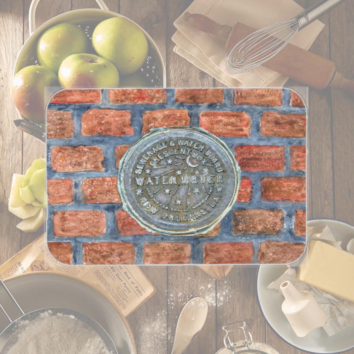 Picture of Carolines Treasures 8829LCB 15 X 12 In. New Orleans Watermeter on Bricks Glass Cutting Board Large Size