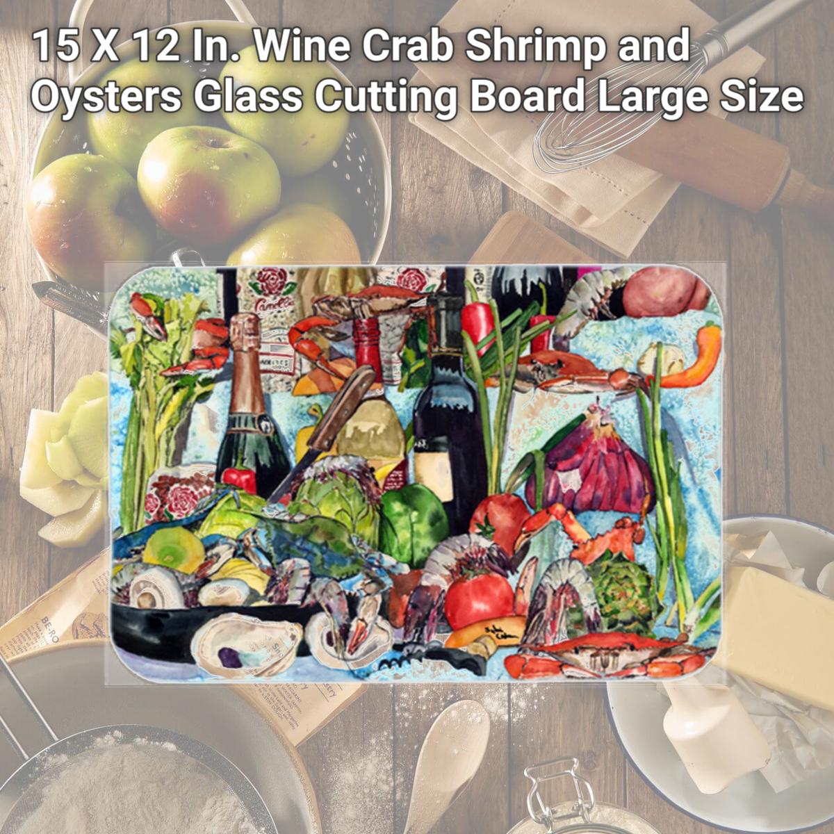Picture of Carolines Treasures 8915LCB 15 X 12 In. Wine Crab Shrimp and Oysters Glass Cutting Board Large Size
