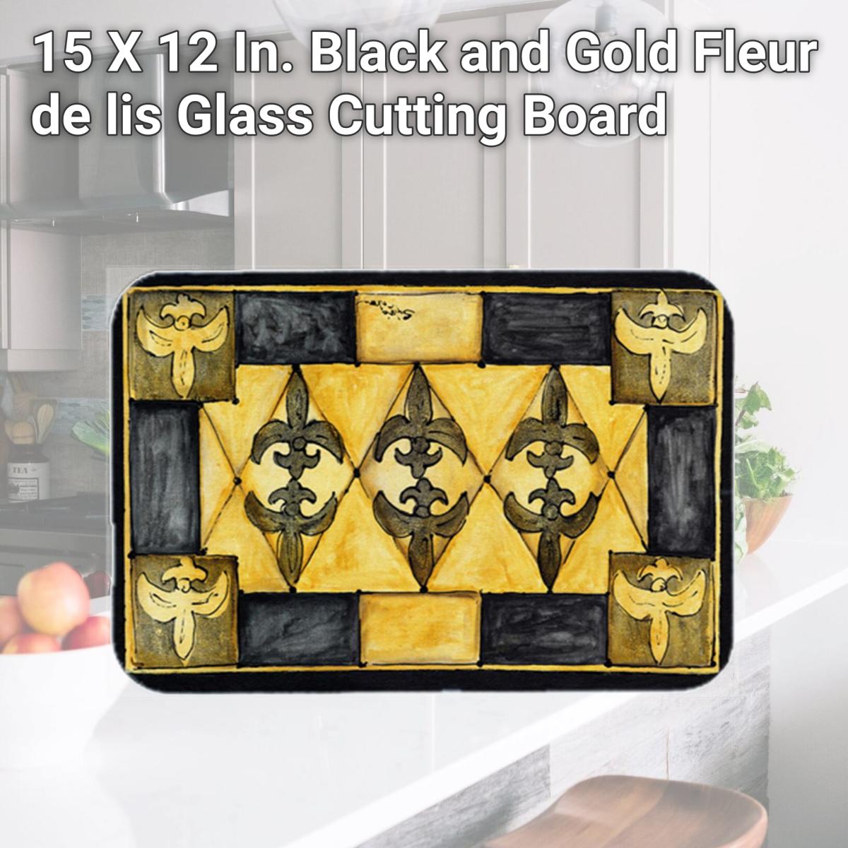 Picture of Carolines Treasures 8089LCB 15 X 12 In. Black and Gold Fleur de lis Glass Cutting Board