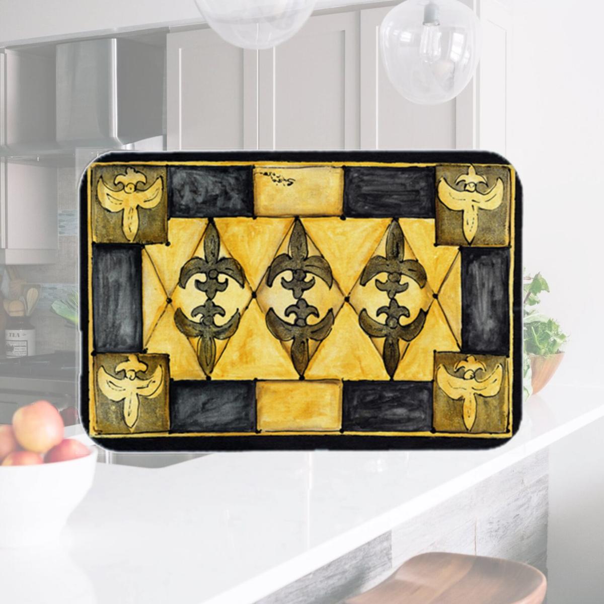 Picture of Carolines Treasures 8089LCB 15 X 12 In. Black and Gold Fleur de lis Glass Cutting Board
