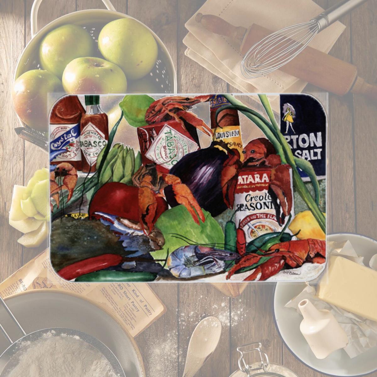 Picture of Carolines Treasures 8131LCB 15 X 12 In. Louisiana Spices and Crawfish Glass Cutting Board