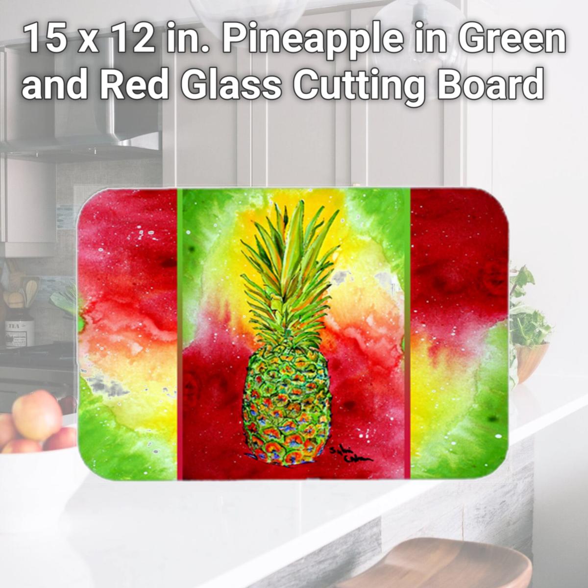 Picture of Carolines Treasures 8395LCB 15 x 12 in. Pineapple in Green and Red Glass Cutting Board