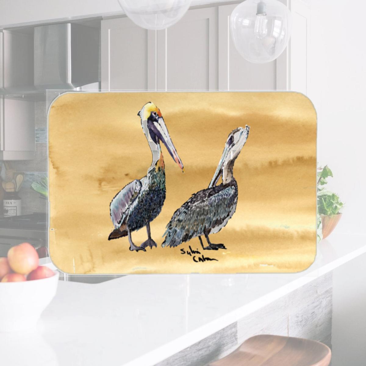 Picture of Carolines Treasures 8408LCB 15 x 12 in. Double Trouble Pelicans on Sandy Beach Glass Cutting Board