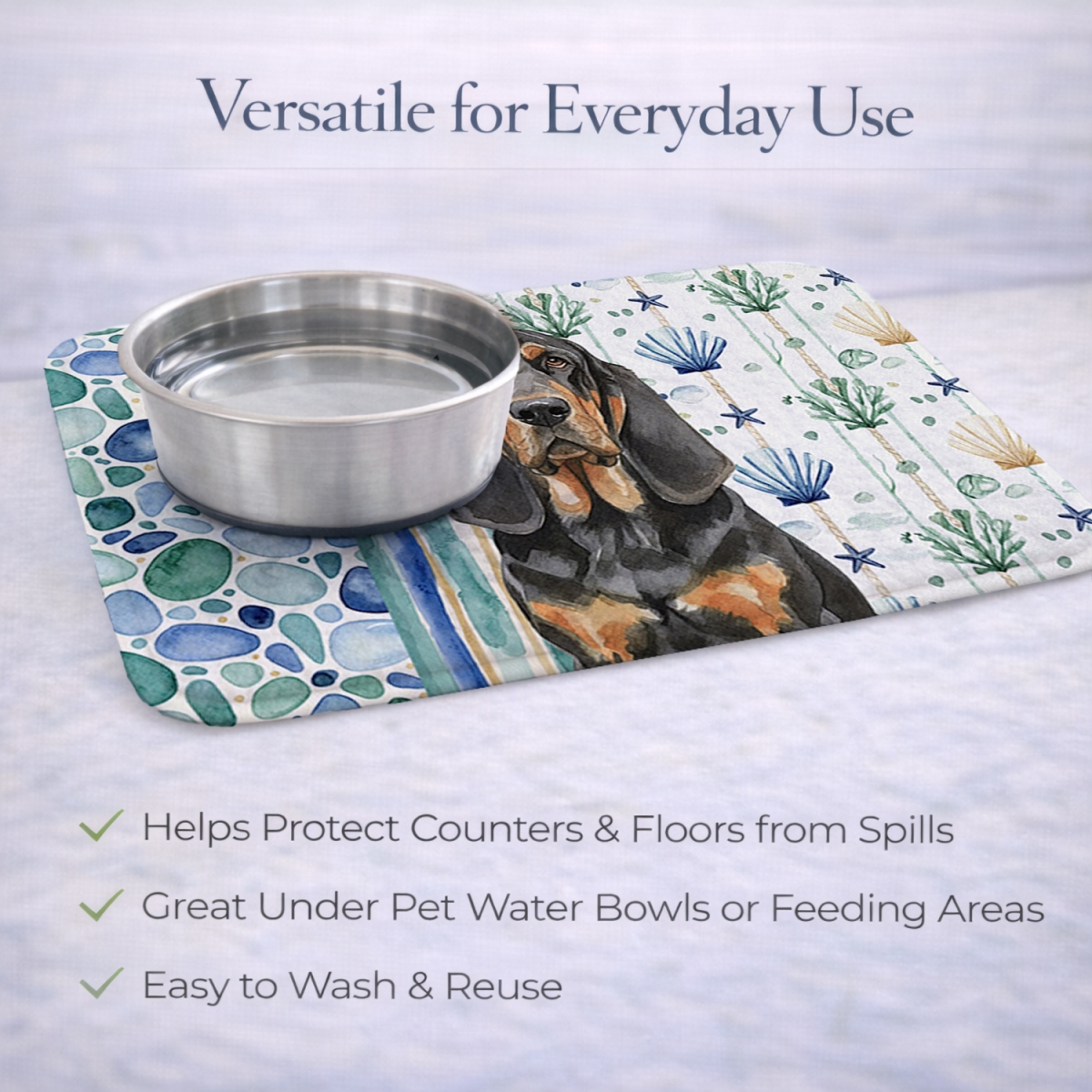Picture of Carolines Treasures WDK6917DDM 21 x 14 in. Black & Tan Bloodhound Coastal Sea Glass Dish Drying Mat