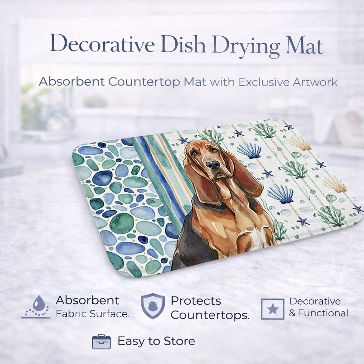 Picture of Carolines Treasures WDK6918DDM 21 x 14 in. Liver & Tan Bloodhound Coastal Sea Glass Dish Drying Mat