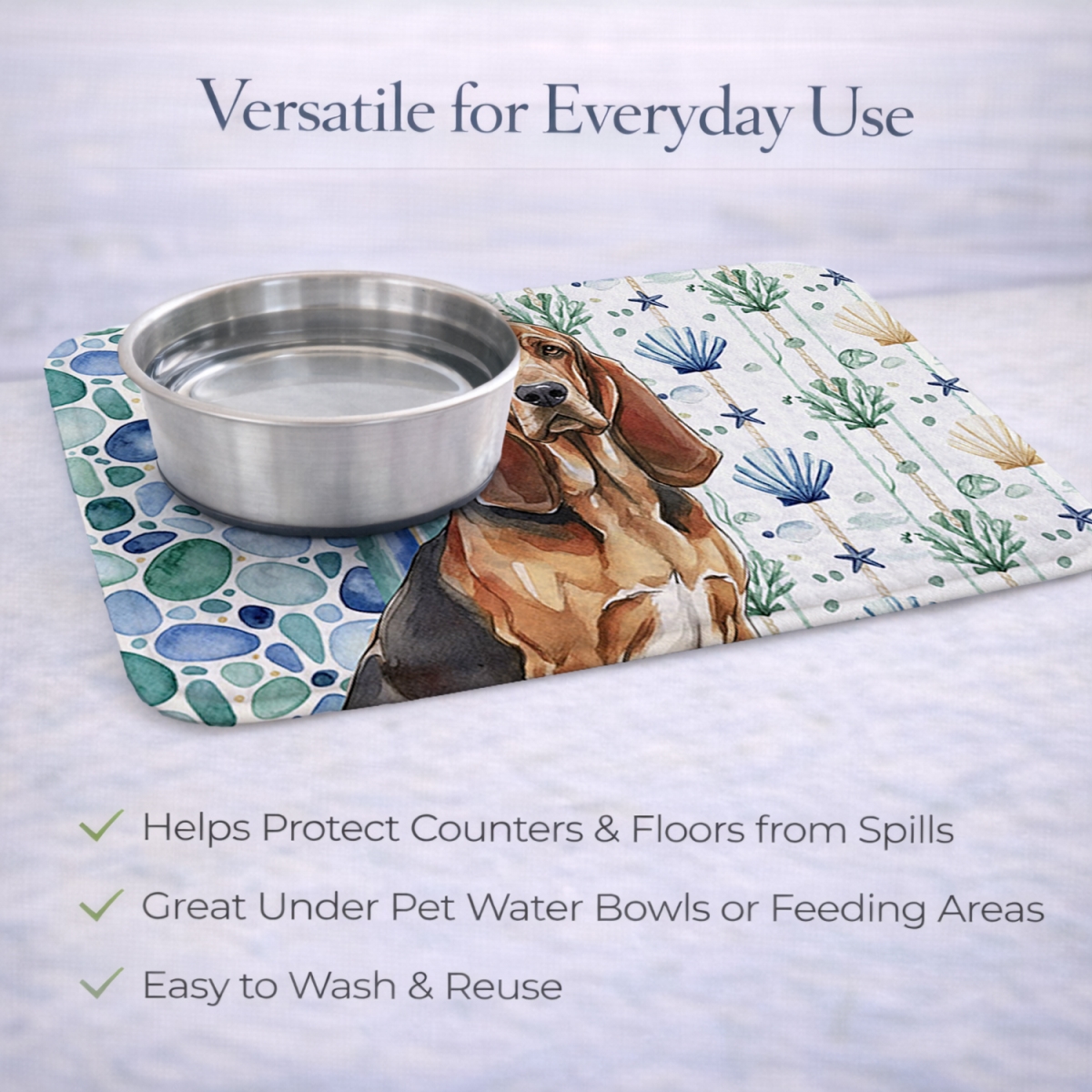 Picture of Carolines Treasures WDK6918DDM 21 x 14 in. Liver & Tan Bloodhound Coastal Sea Glass Dish Drying Mat