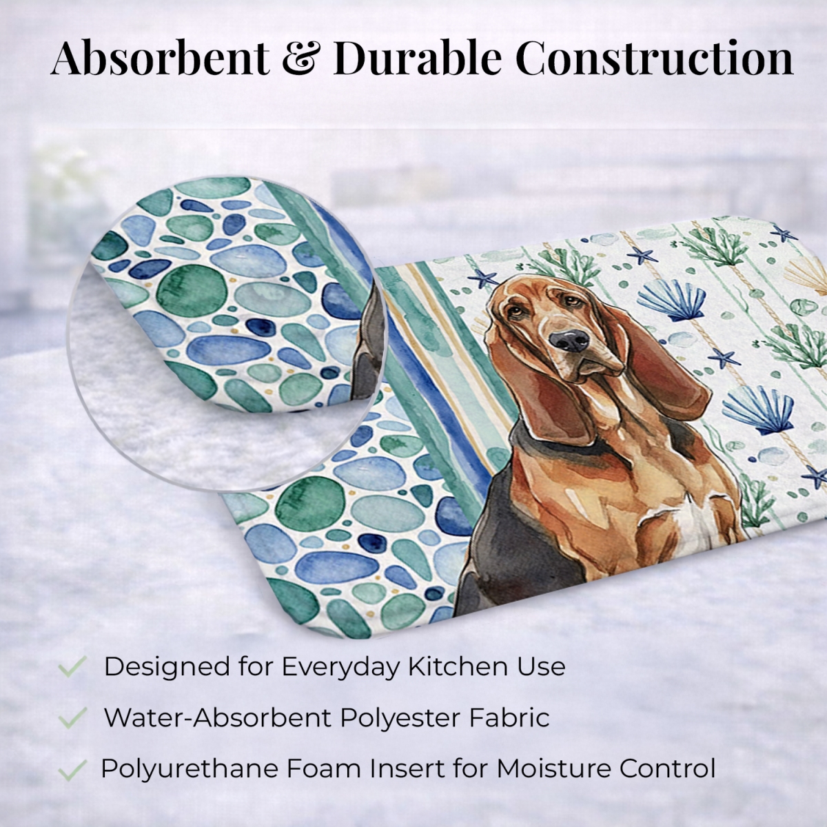 Picture of Carolines Treasures WDK6918DDM 21 x 14 in. Liver & Tan Bloodhound Coastal Sea Glass Dish Drying Mat