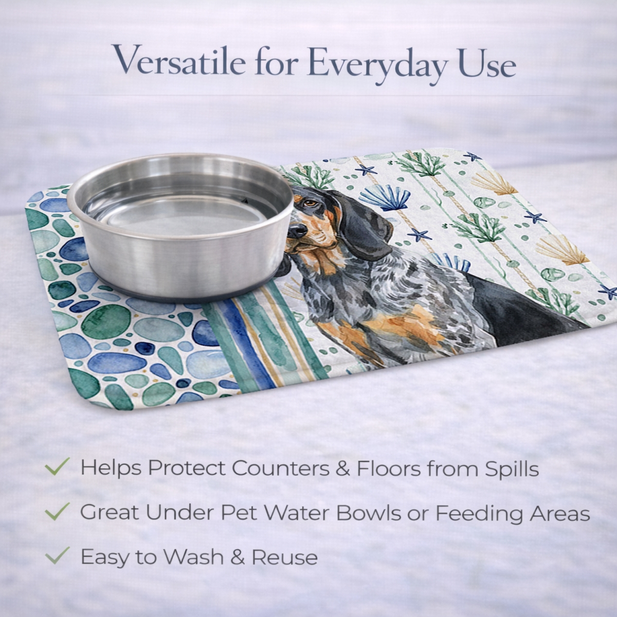 Picture of Carolines Treasures WDK6919DDM 21 x 14 in. Bluetick Coonhound Coastal Sea Glass Dish Drying Mat