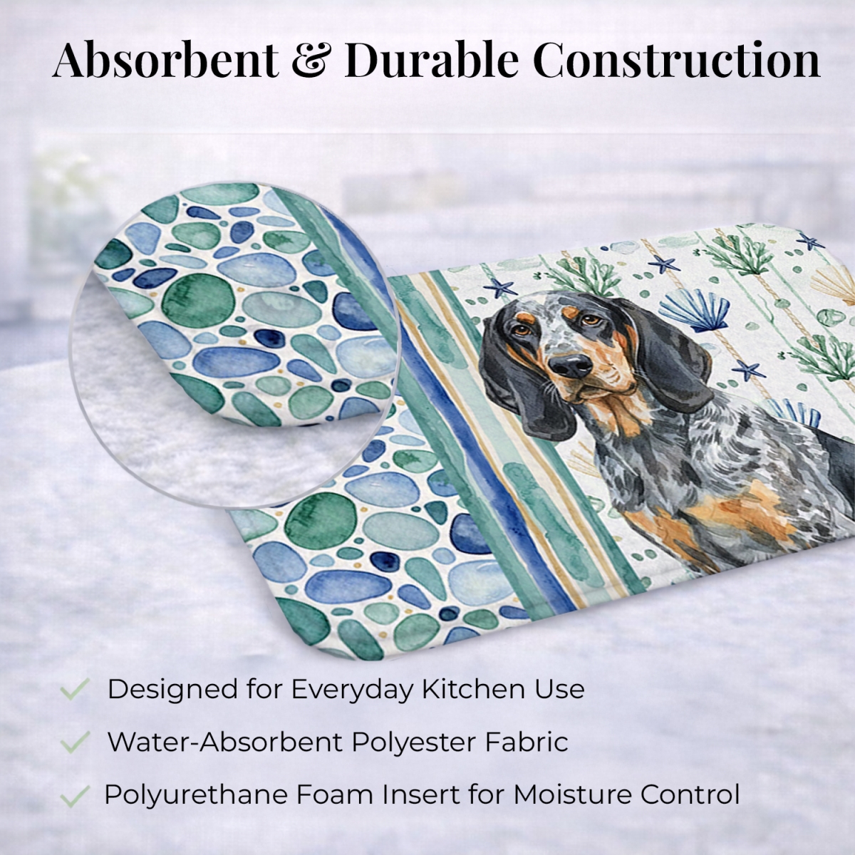 Picture of Carolines Treasures WDK6919DDM 21 x 14 in. Bluetick Coonhound Coastal Sea Glass Dish Drying Mat