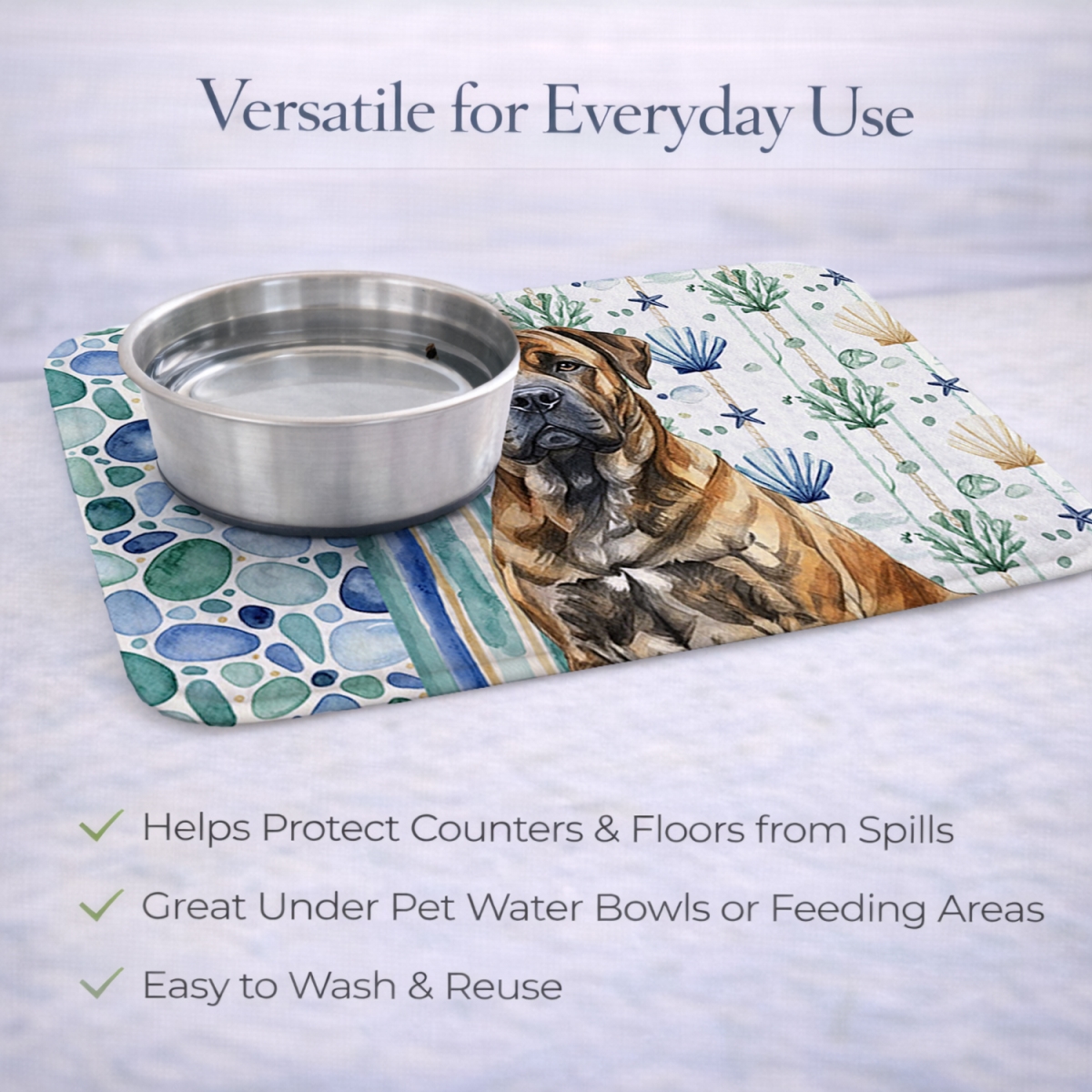 Picture of Carolines Treasures WDK6920DDM 21 x 14 in. Brindle Boerboel Coastal Sea Glass Dish Drying Mat