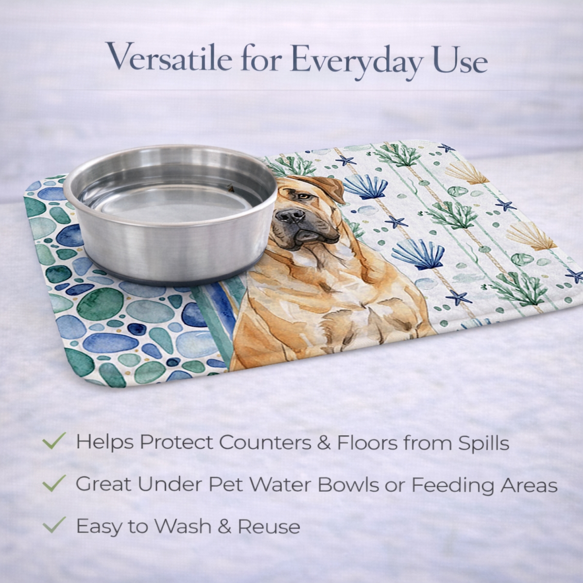 Picture of Carolines Treasures WDK6921DDM 21 x 14 in. Fawn Boerboel Coastal Sea Glass Dish Drying Mat