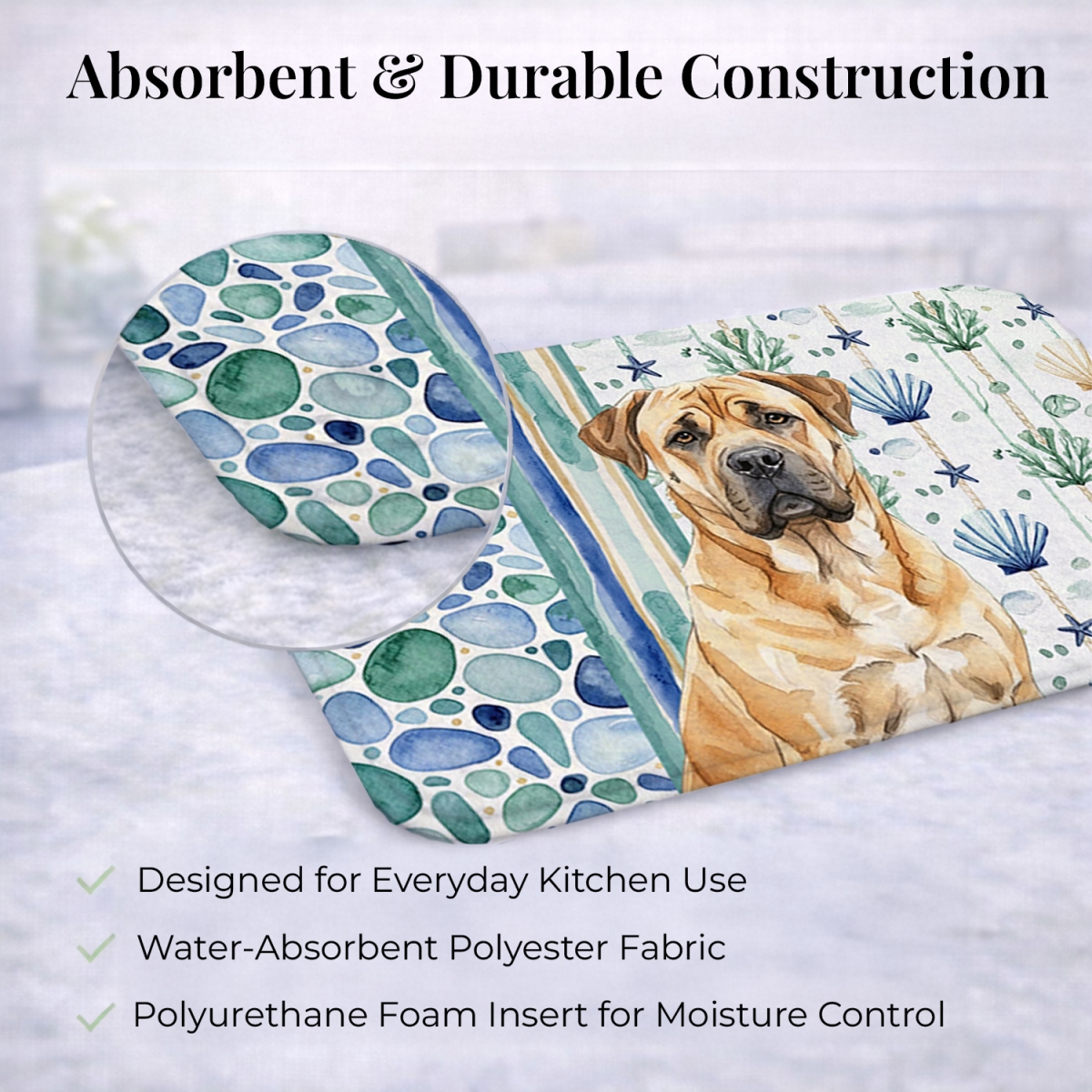 Picture of Carolines Treasures WDK6921DDM 21 x 14 in. Fawn Boerboel Coastal Sea Glass Dish Drying Mat
