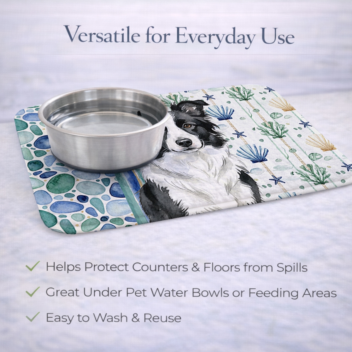 Picture of Carolines Treasures WDK6923DDM 21 x 14 in. Border Collie Coastal Sea Glass Dish Drying Mat