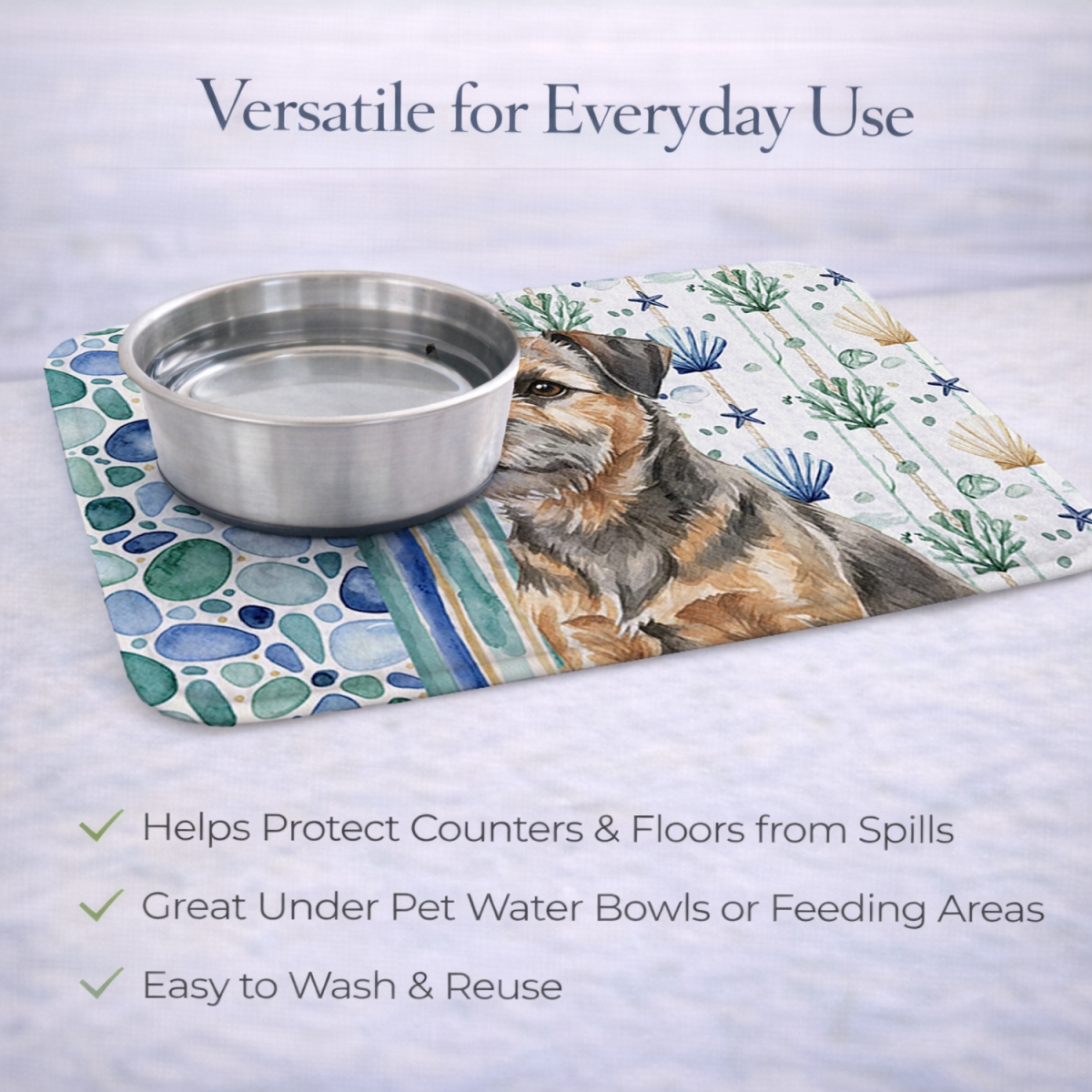 Picture of Carolines Treasures WDK6926DDM 21 x 14 in. Grizzle & Tan Border Terrier Coastal Sea Glass Dish Drying Mat