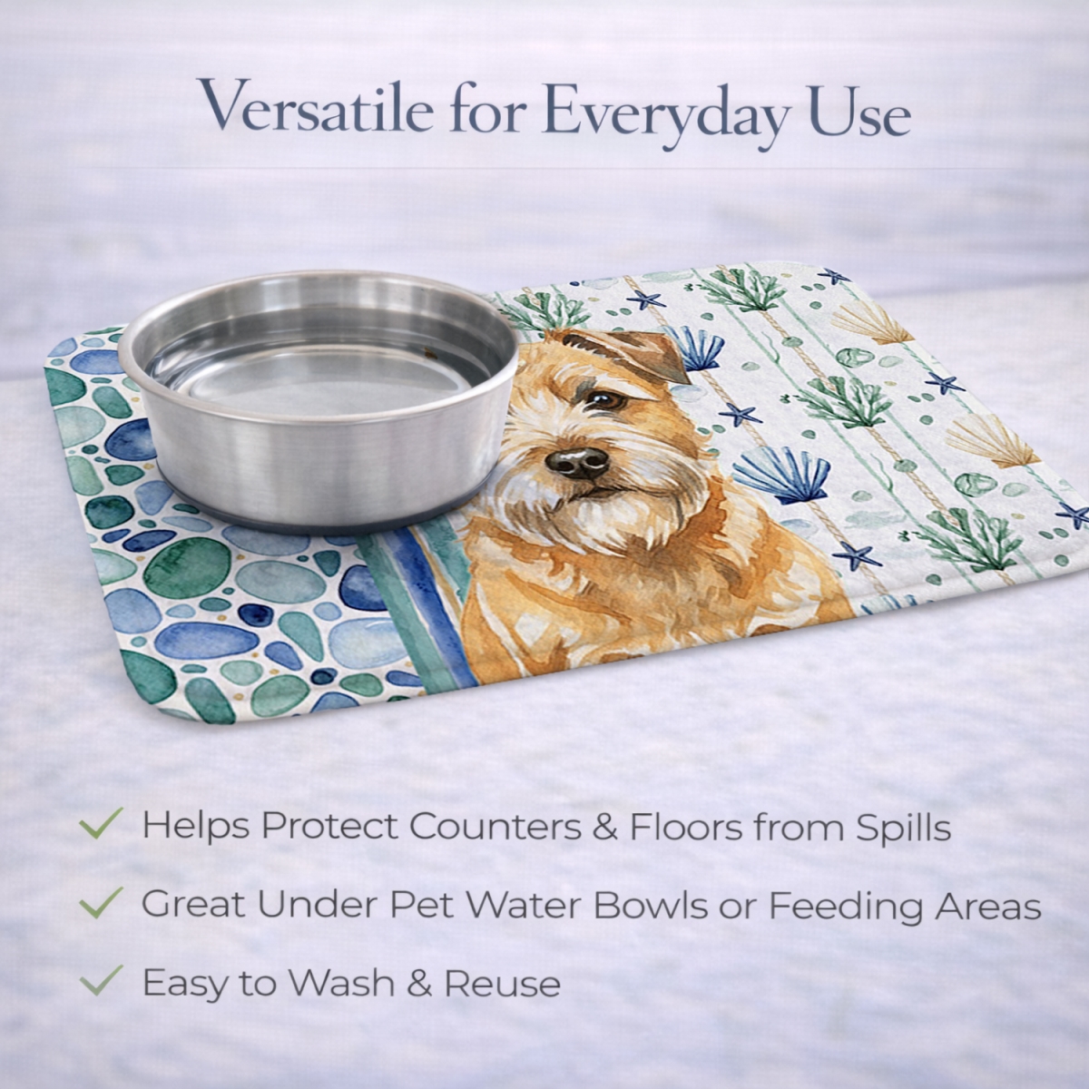 Picture of Carolines Treasures WDK6928DDM 21 x 14 in. Wheaten Border Terrier Coastal Sea Glass Dish Drying Mat
