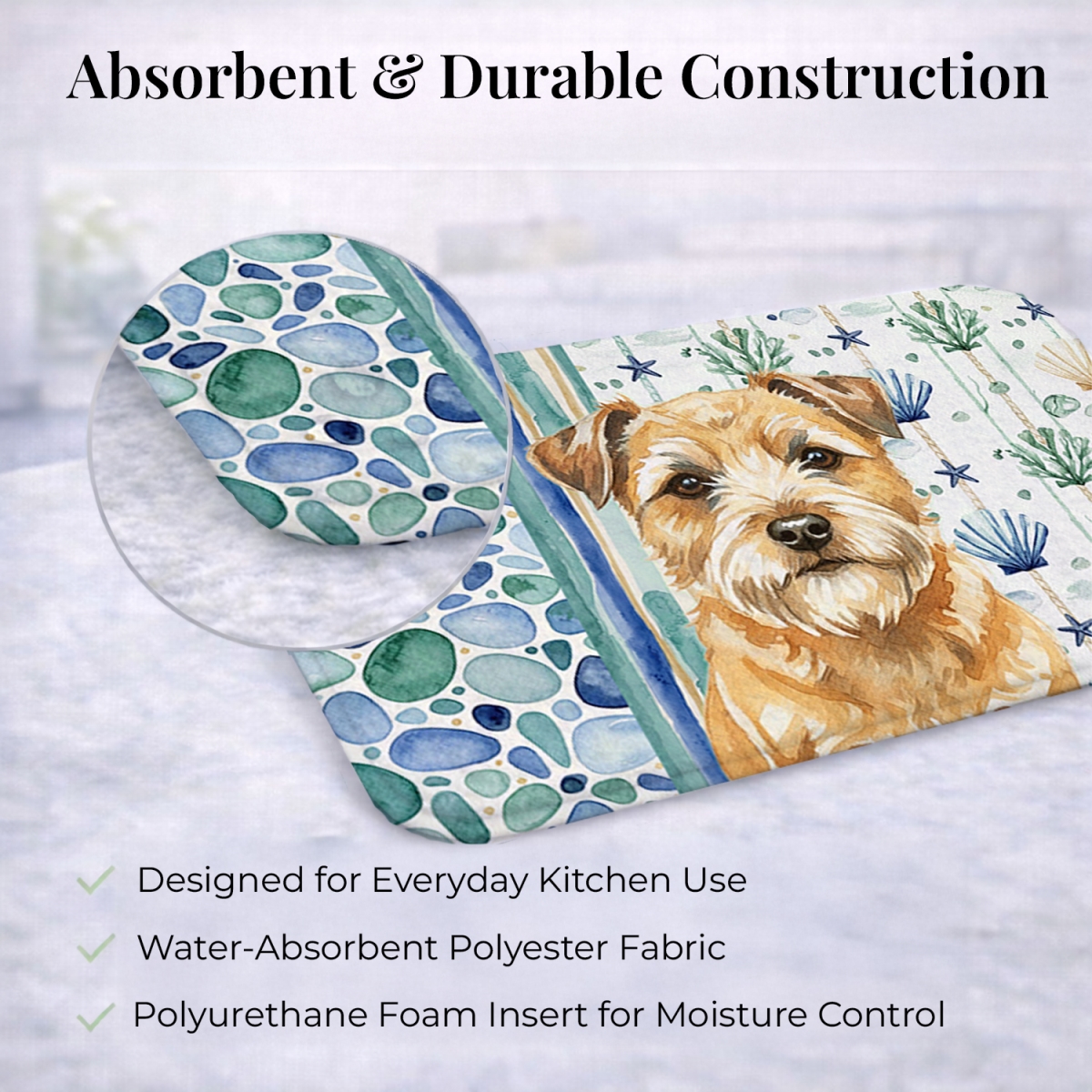Picture of Carolines Treasures WDK6928DDM 21 x 14 in. Wheaten Border Terrier Coastal Sea Glass Dish Drying Mat