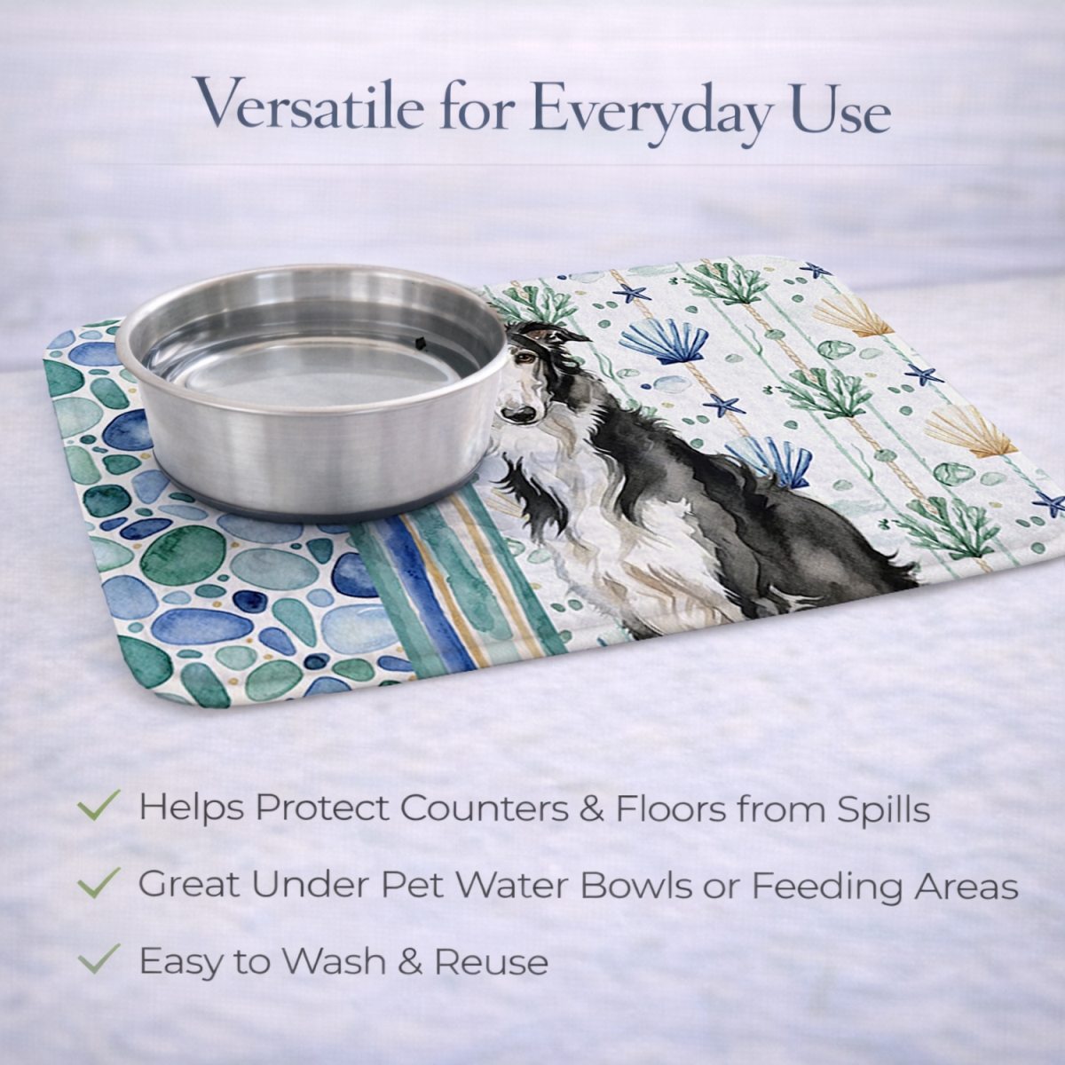 Picture of Carolines Treasures WDK6929DDM 21 x 14 in. Black & White Borzoi Coastal Sea Glass Dish Drying Mat