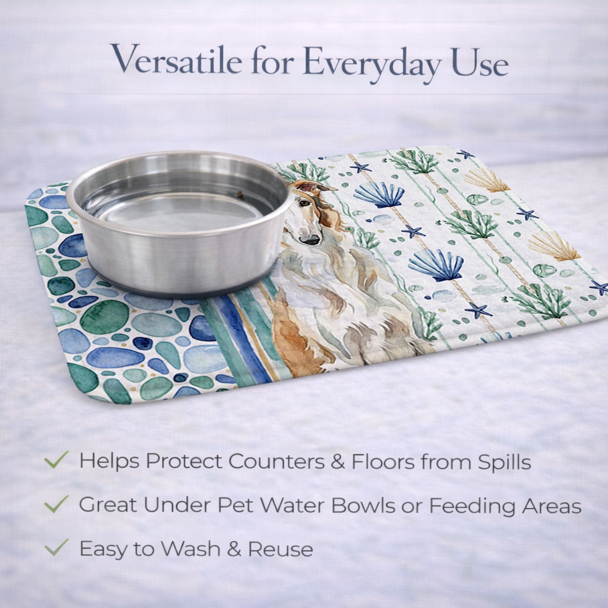 Picture of Carolines Treasures WDK6930DDM 21 x 14 in. Borzoi Coastal Sea Glass Dish Drying Mat