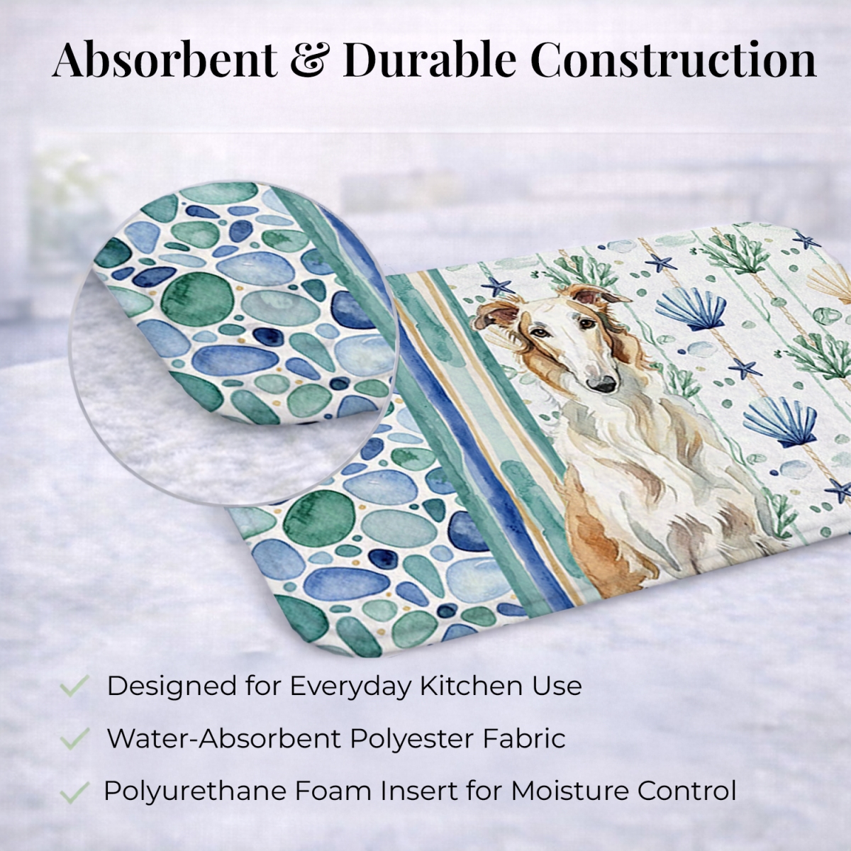 Picture of Carolines Treasures WDK6930DDM 21 x 14 in. Borzoi Coastal Sea Glass Dish Drying Mat