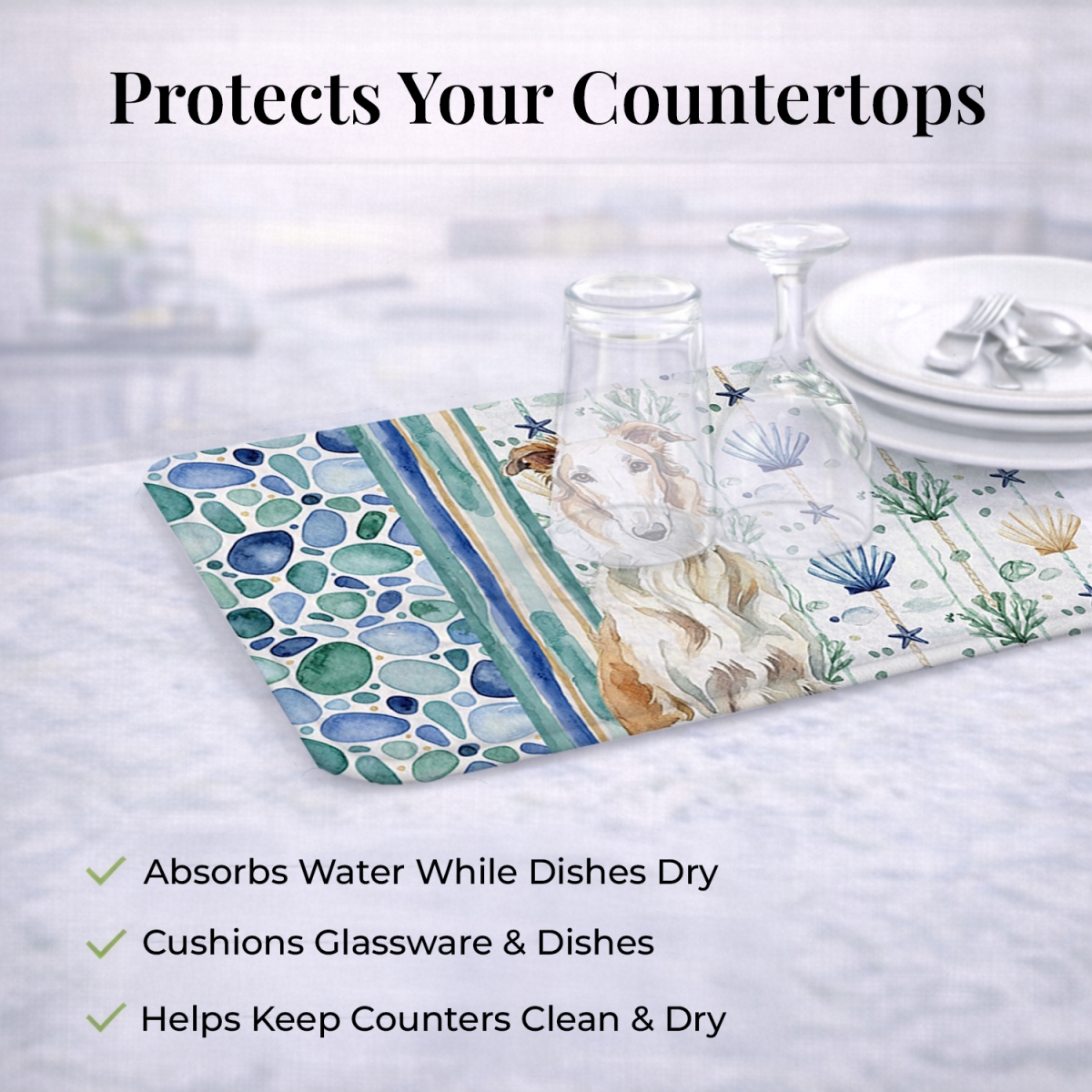 Picture of Carolines Treasures WDK6930DDM 21 x 14 in. Borzoi Coastal Sea Glass Dish Drying Mat