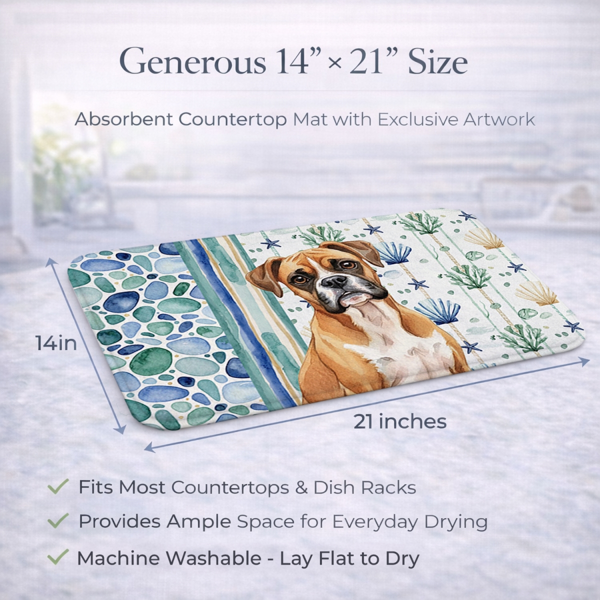 Picture of Carolines Treasures WDK6936DDM 21 x 14 in. Boxer Coastal Sea Glass Dish Drying Mat