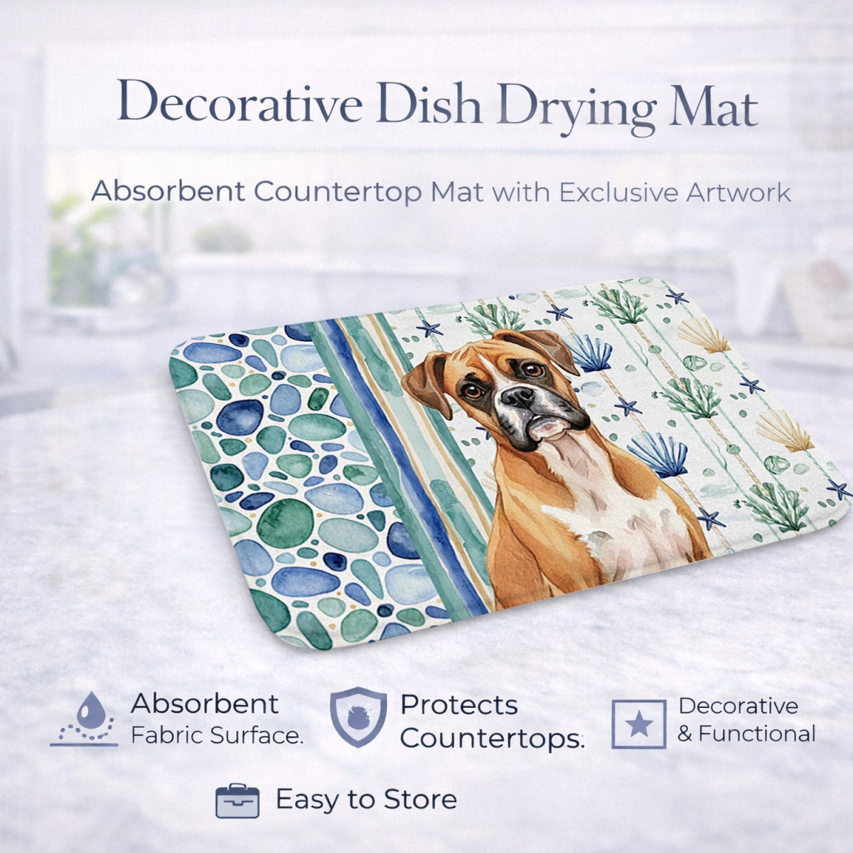 Picture of Carolines Treasures WDK6936DDM 21 x 14 in. Boxer Coastal Sea Glass Dish Drying Mat