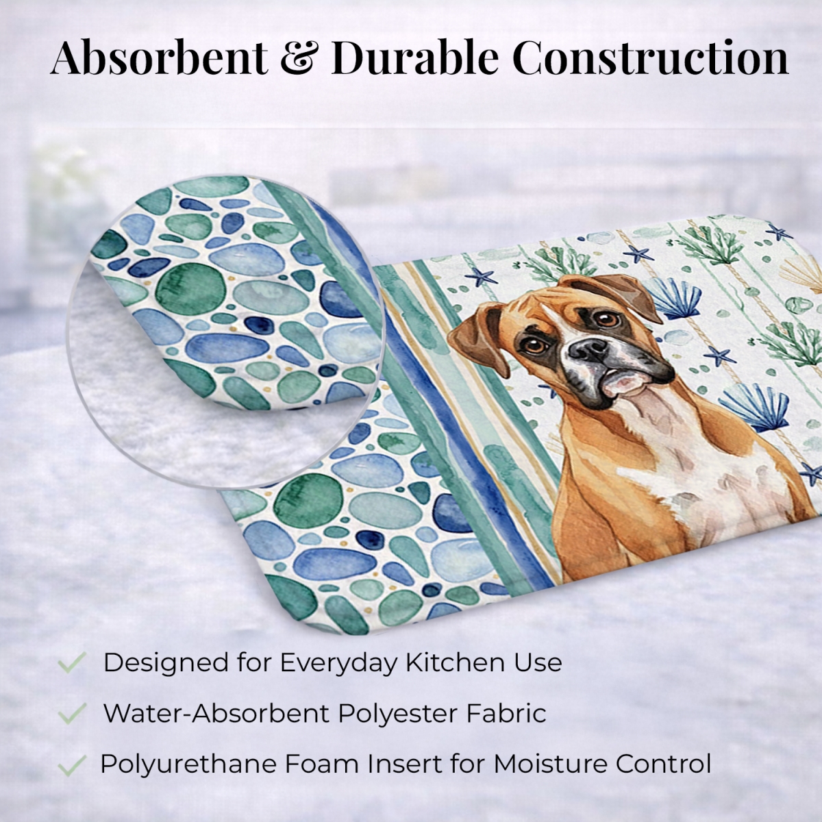 Picture of Carolines Treasures WDK6936DDM 21 x 14 in. Boxer Coastal Sea Glass Dish Drying Mat