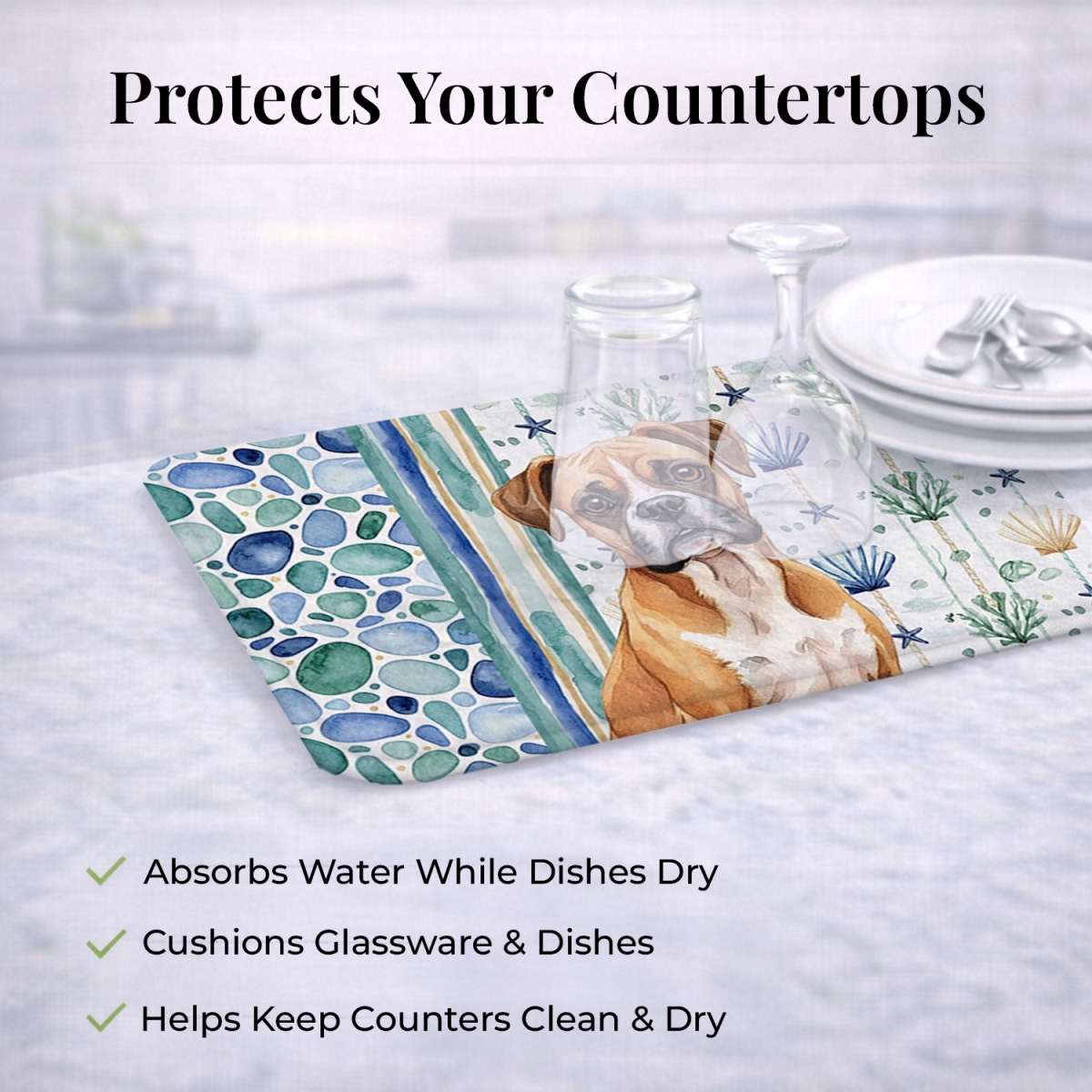 Picture of Carolines Treasures WDK6936DDM 21 x 14 in. Boxer Coastal Sea Glass Dish Drying Mat