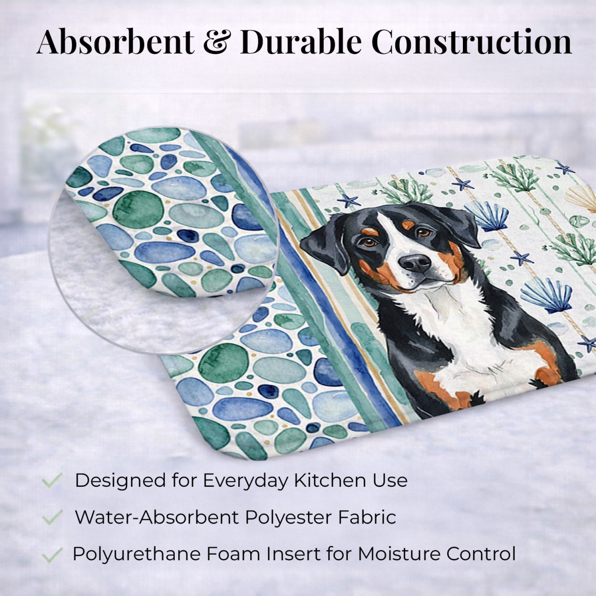 Picture of Carolines Treasures WDK7059DDM 21 x 14 in. Greater Swiss Mountain Dog Coastal Sea Glass Dish Drying Mat