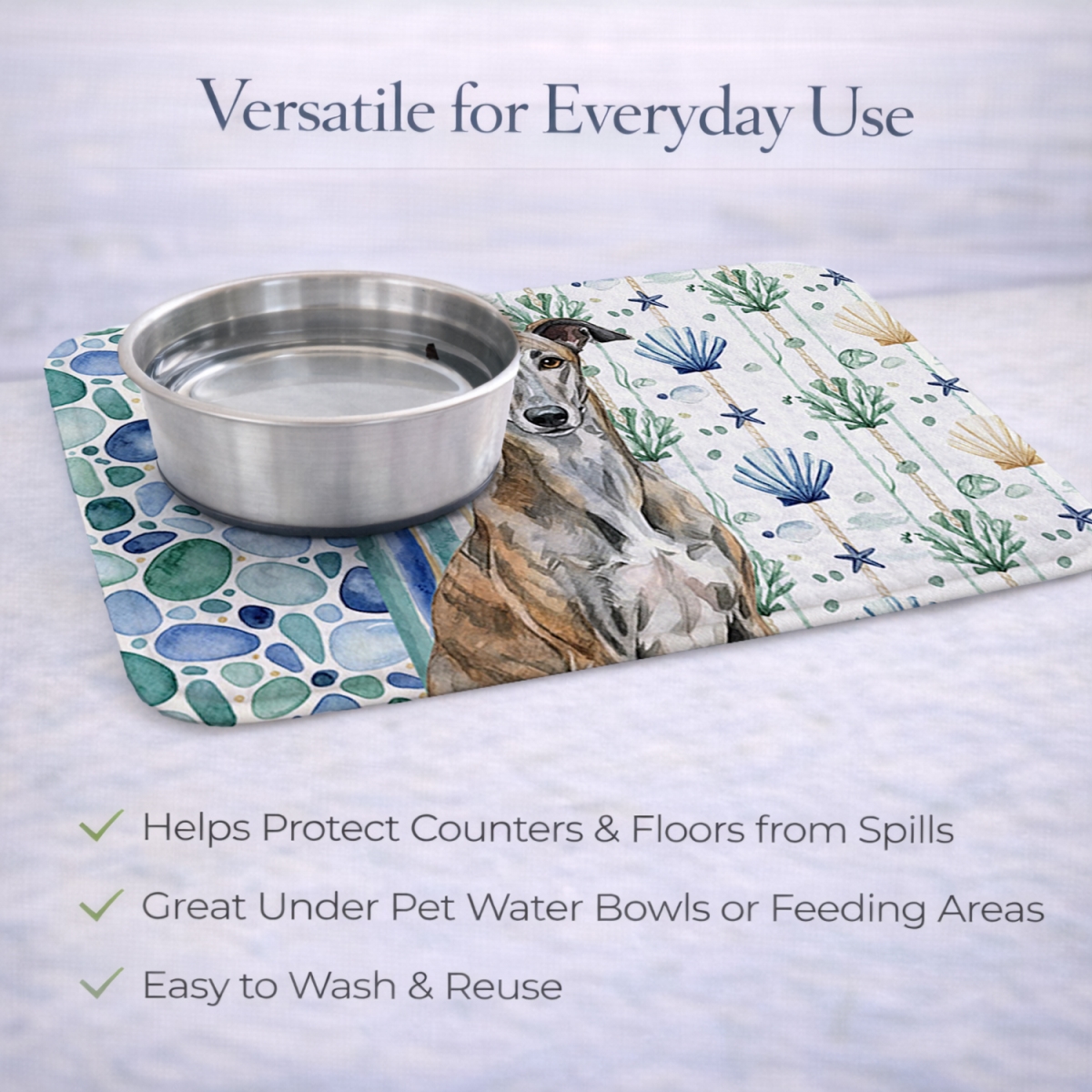 Picture of Carolines Treasures WDK7063DDM 21 x 14 in. Brindle Greyhound Coastal Sea Glass Dish Drying Mat