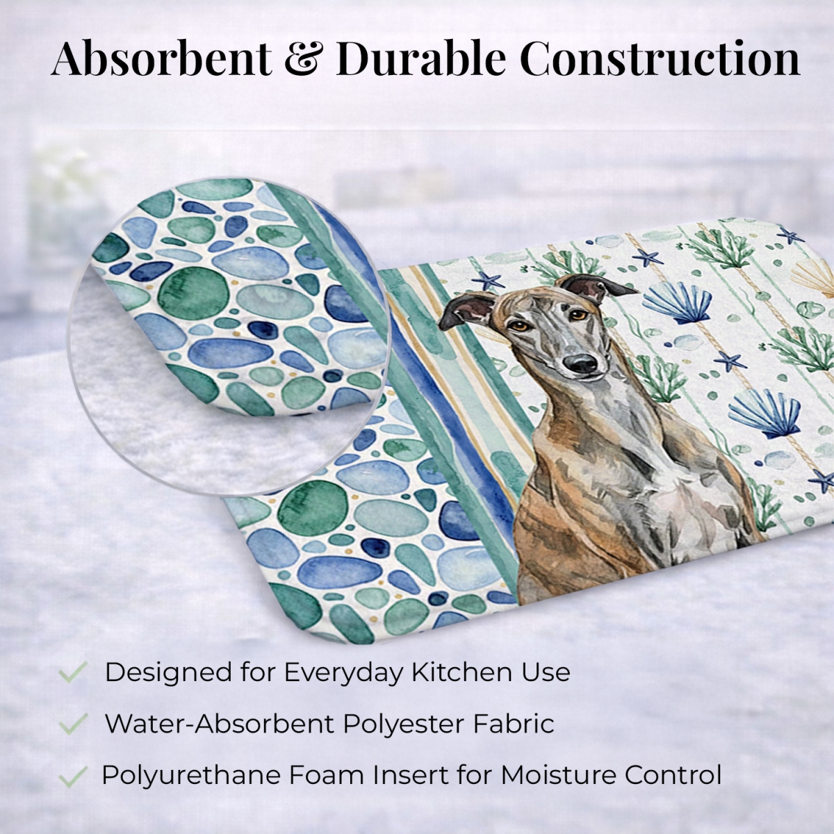 Picture of Carolines Treasures WDK7063DDM 21 x 14 in. Brindle Greyhound Coastal Sea Glass Dish Drying Mat