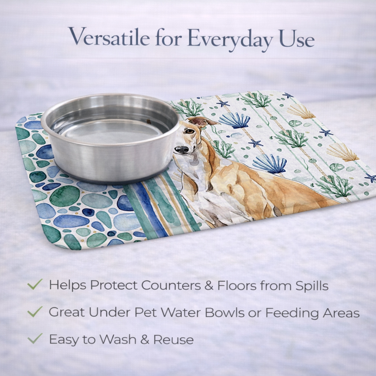 Picture of Carolines Treasures WDK7064DDM 21 x 14 in. Fawn Greyhound Coastal Sea Glass Dish Drying Mat