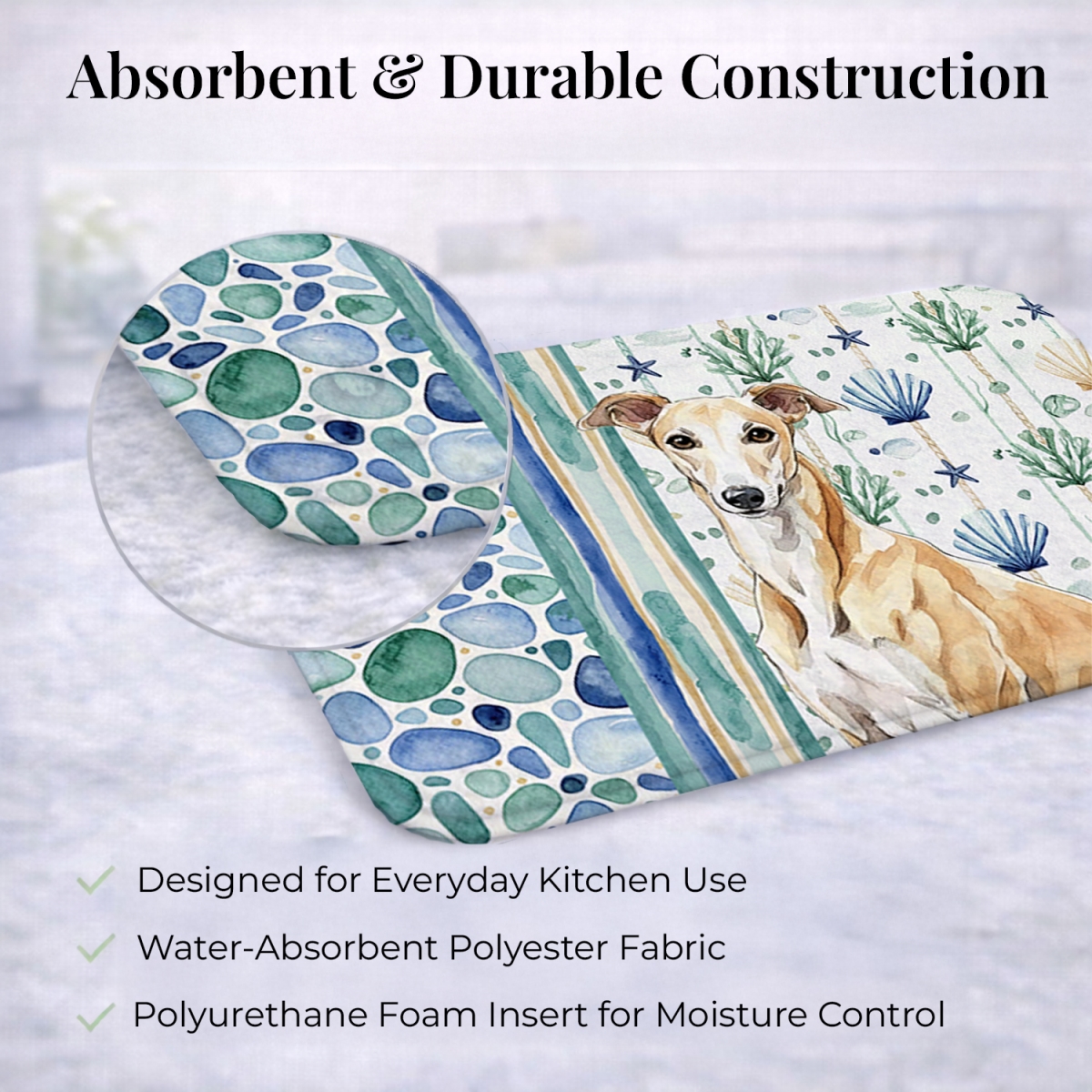 Picture of Carolines Treasures WDK7064DDM 21 x 14 in. Fawn Greyhound Coastal Sea Glass Dish Drying Mat