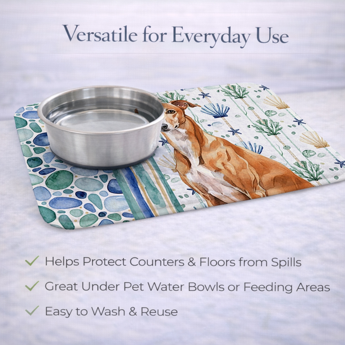 Picture of Carolines Treasures WDK7065DDM 21 x 14 in. Red Greyhound Coastal Sea Glass Dish Drying Mat