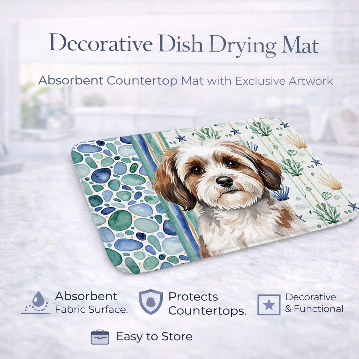Picture of Carolines Treasures WDK7068DDM 21 x 14 in. Parti-Color Havanese Coastal Sea Glass Dish Drying Mat