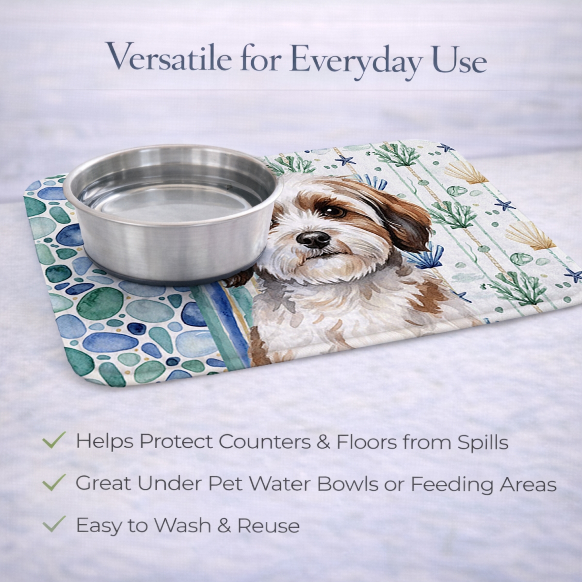 Picture of Carolines Treasures WDK7068DDM 21 x 14 in. Parti-Color Havanese Coastal Sea Glass Dish Drying Mat