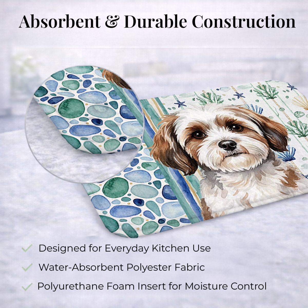Picture of Carolines Treasures WDK7068DDM 21 x 14 in. Parti-Color Havanese Coastal Sea Glass Dish Drying Mat