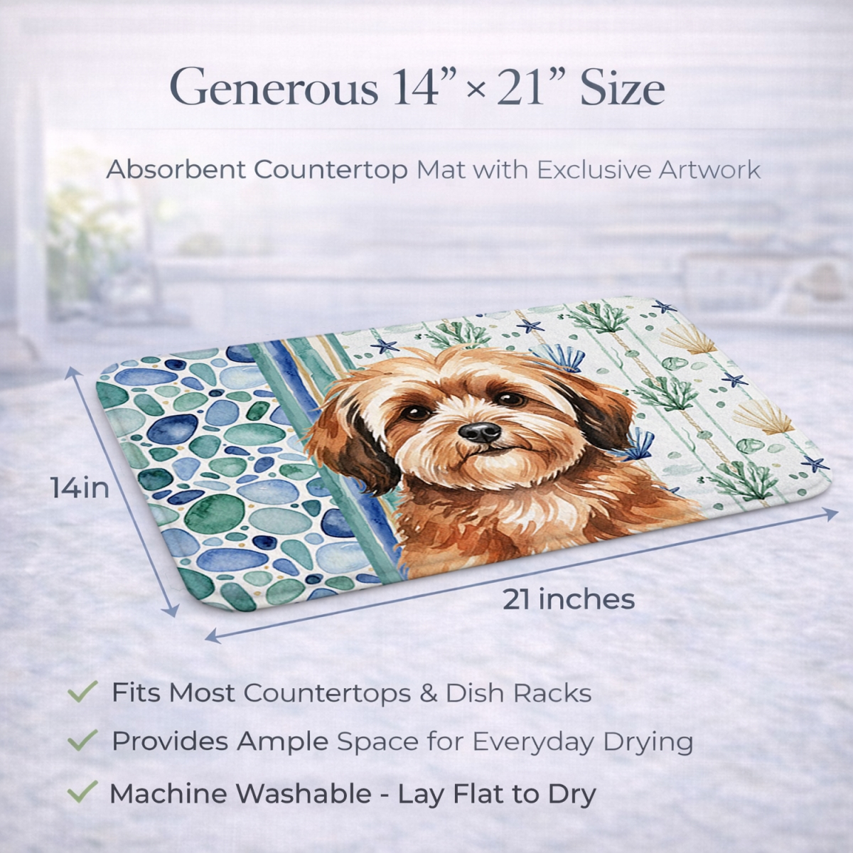 Picture of Carolines Treasures WDK7069DDM 21 x 14 in. Sable Havanese Coastal Sea Glass Dish Drying Mat