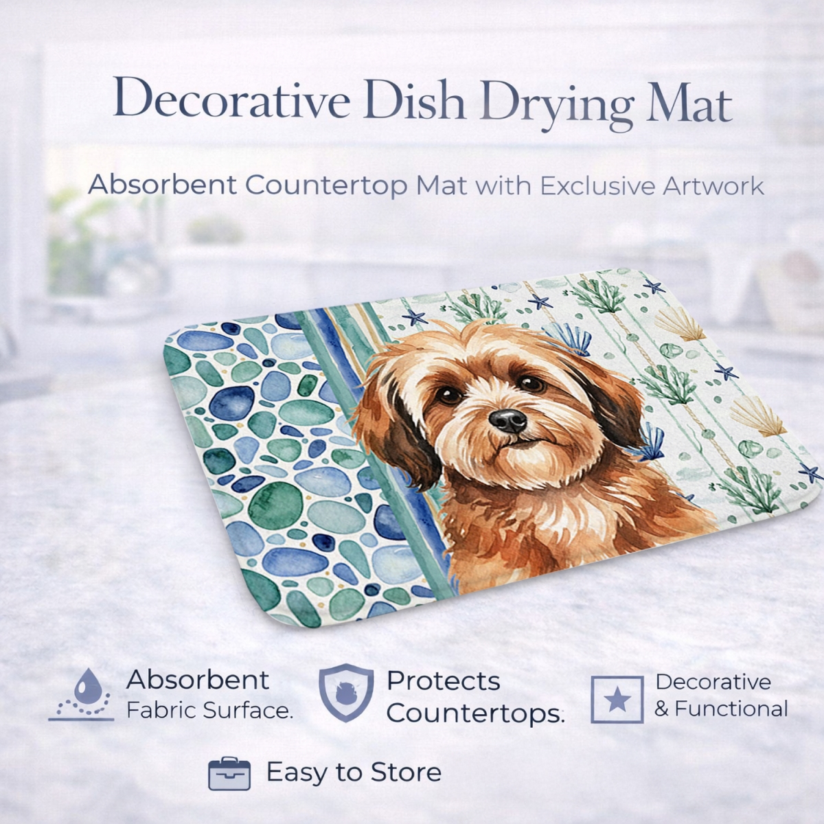 Picture of Carolines Treasures WDK7069DDM 21 x 14 in. Sable Havanese Coastal Sea Glass Dish Drying Mat