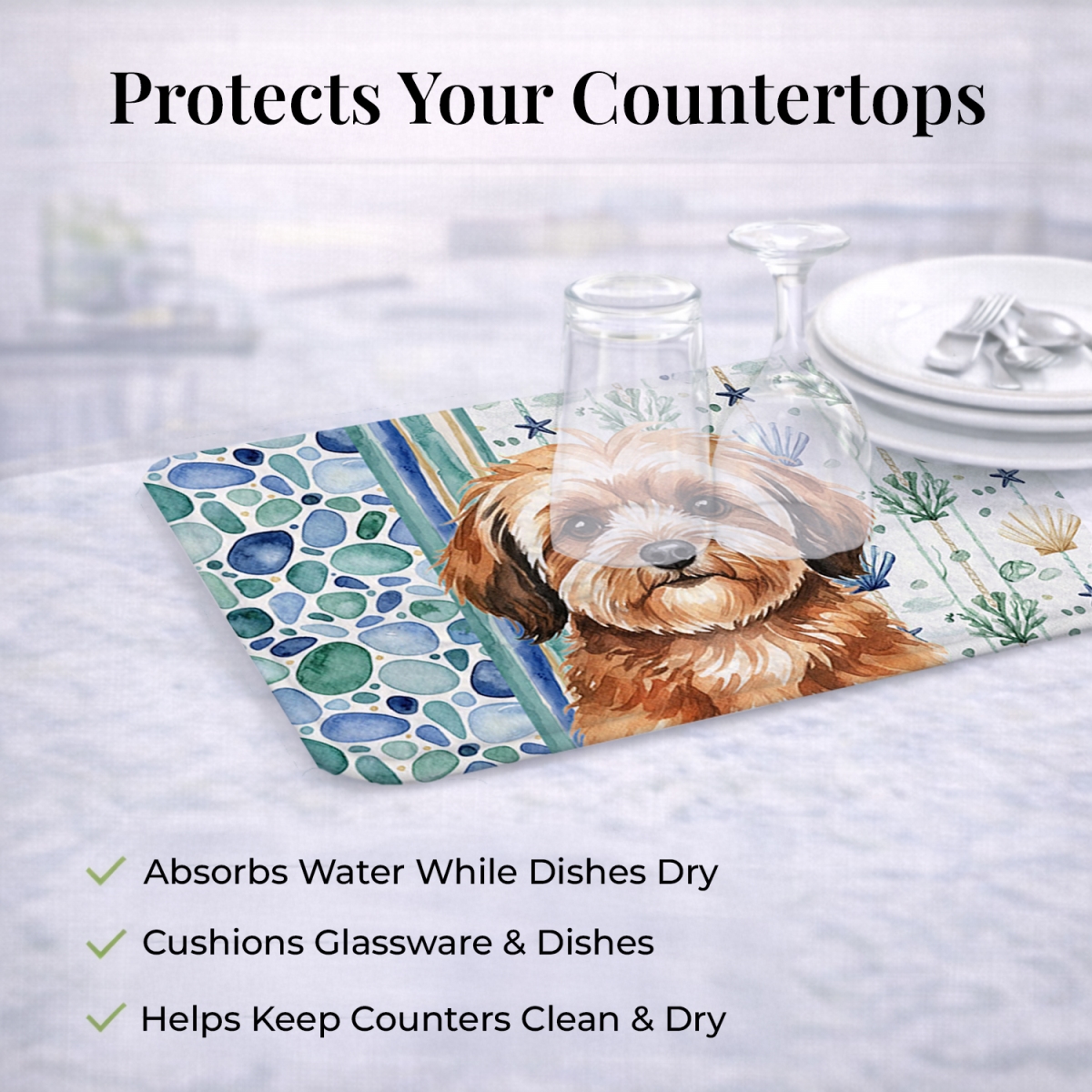 Picture of Carolines Treasures WDK7069DDM 21 x 14 in. Sable Havanese Coastal Sea Glass Dish Drying Mat