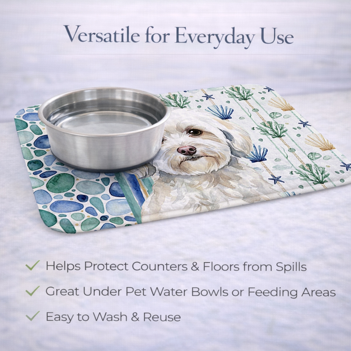 Picture of Carolines Treasures WDK7070DDM 21 x 14 in. White Havanese Coastal Sea Glass Dish Drying Mat