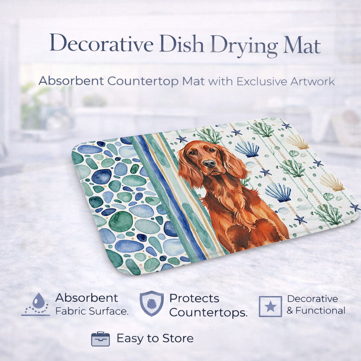 Picture of Carolines Treasures WDK7072DDM 21 x 14 in. Irish Setter Coastal Sea Glass Dish Drying Mat