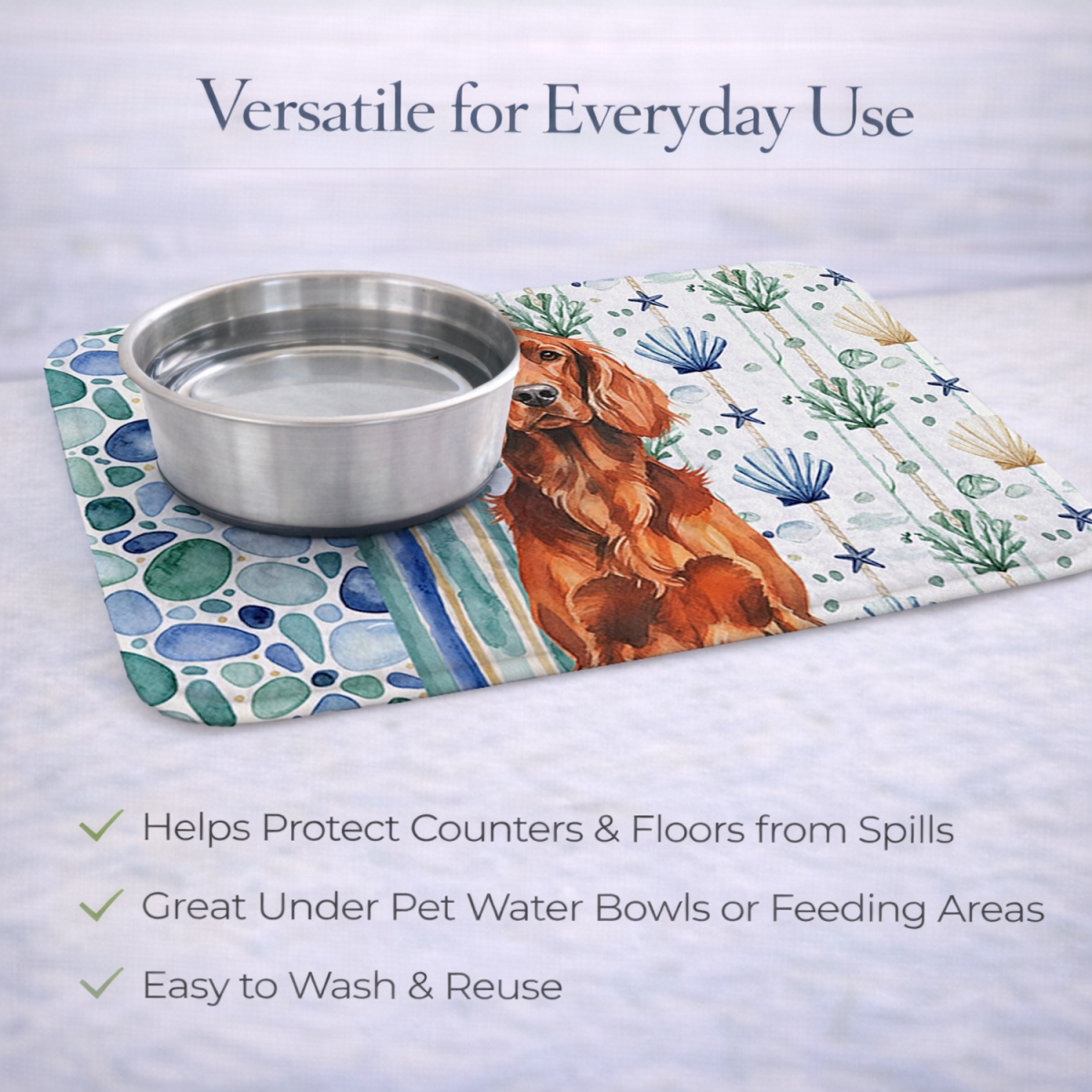 Picture of Carolines Treasures WDK7072DDM 21 x 14 in. Irish Setter Coastal Sea Glass Dish Drying Mat