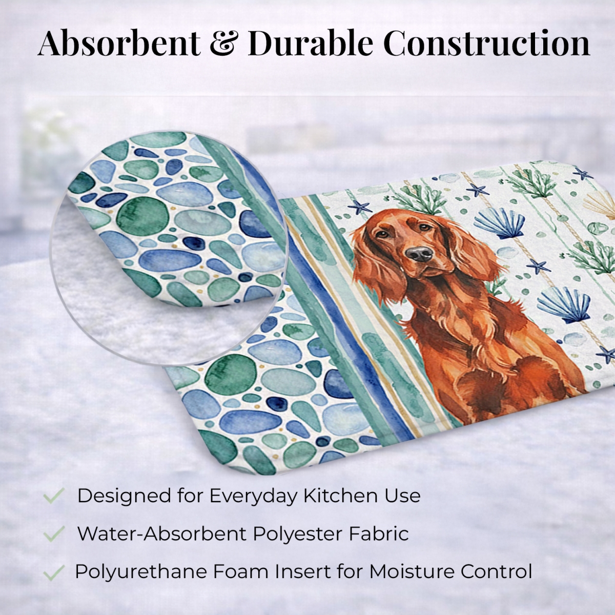 Picture of Carolines Treasures WDK7072DDM 21 x 14 in. Irish Setter Coastal Sea Glass Dish Drying Mat