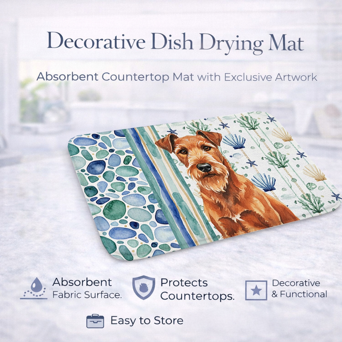 Picture of Carolines Treasures WDK7073DDM 21 x 14 in. Irish Terrier Coastal Sea Glass Dish Drying Mat