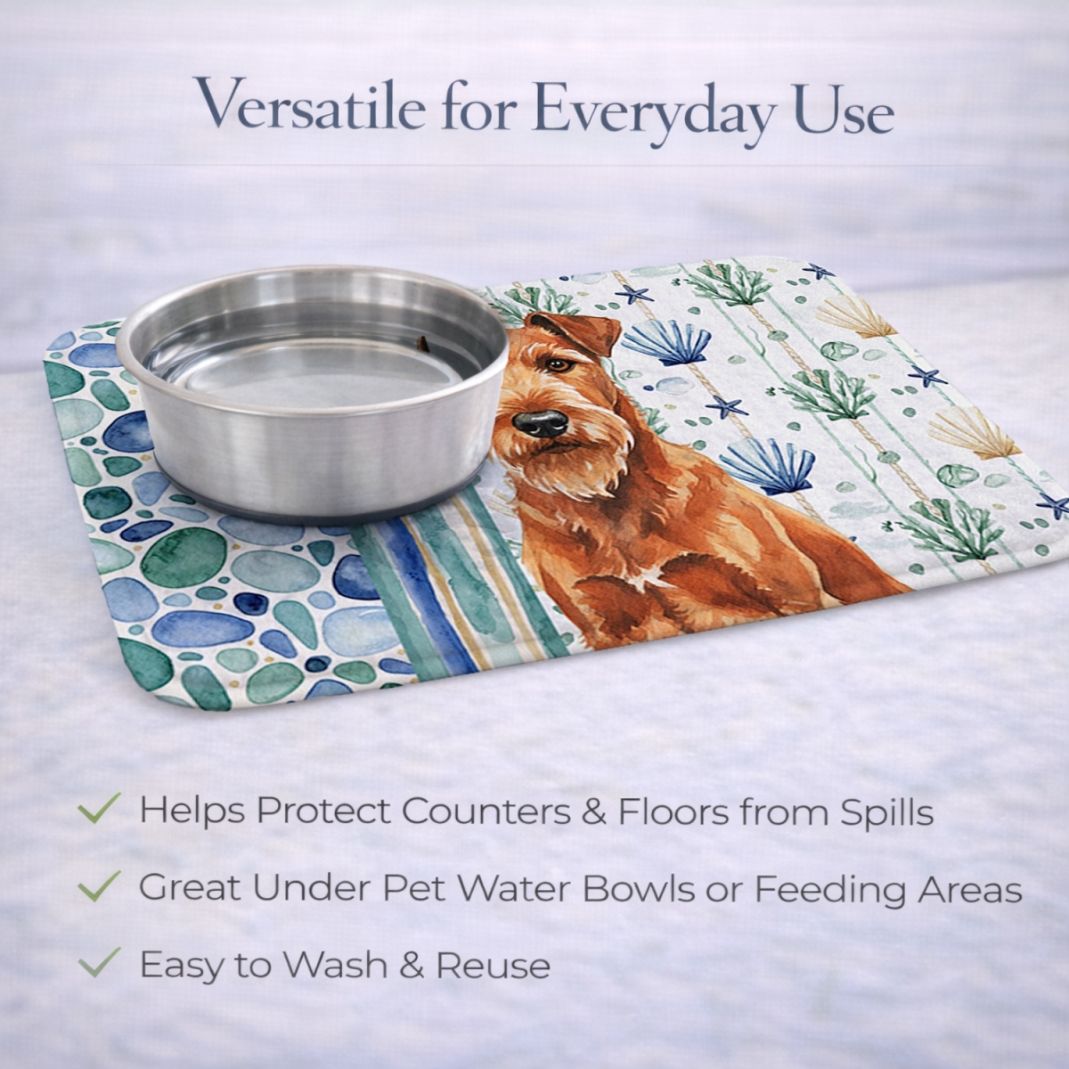 Picture of Carolines Treasures WDK7073DDM 21 x 14 in. Irish Terrier Coastal Sea Glass Dish Drying Mat