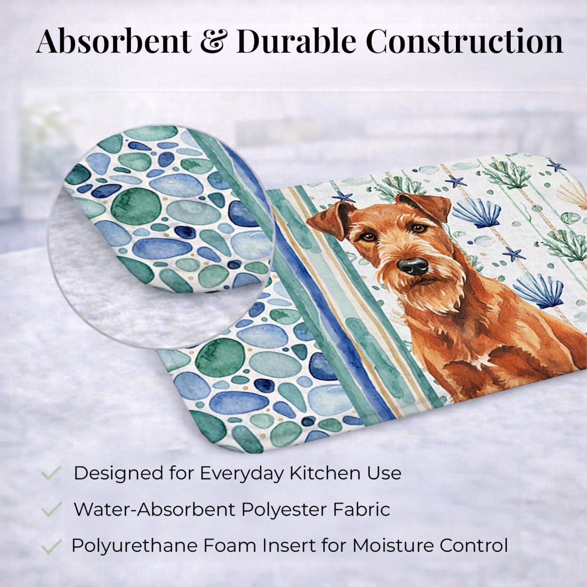 Picture of Carolines Treasures WDK7073DDM 21 x 14 in. Irish Terrier Coastal Sea Glass Dish Drying Mat