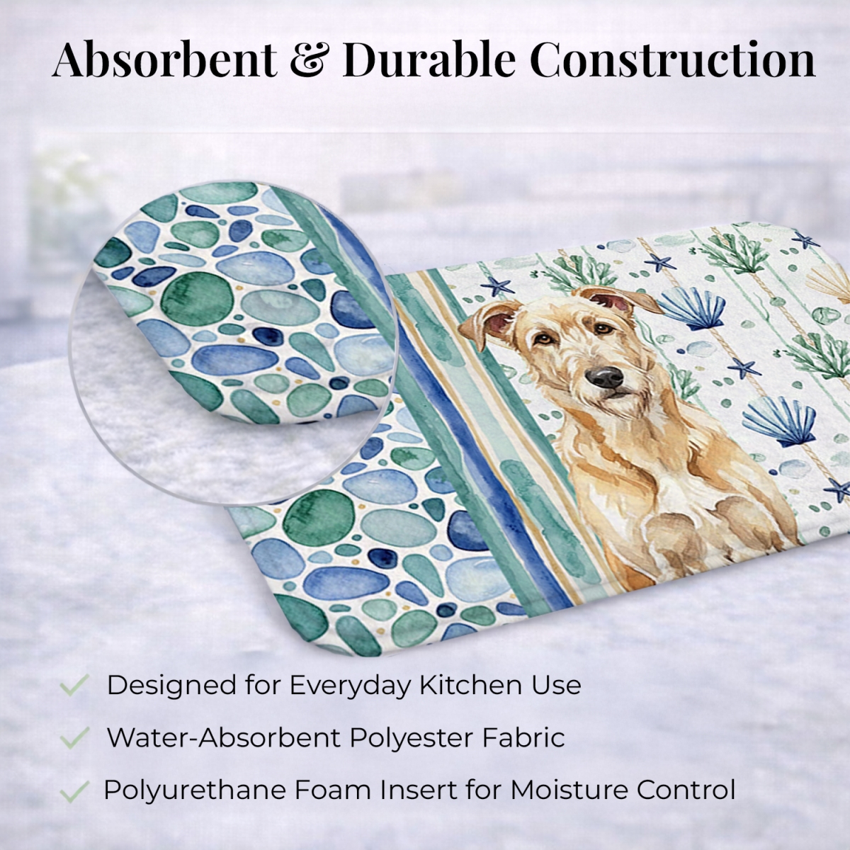Picture of Carolines Treasures WDK7076DDM 21 x 14 in. Wheaten Irish Wolfhound Coastal Sea Glass Dish Drying Mat