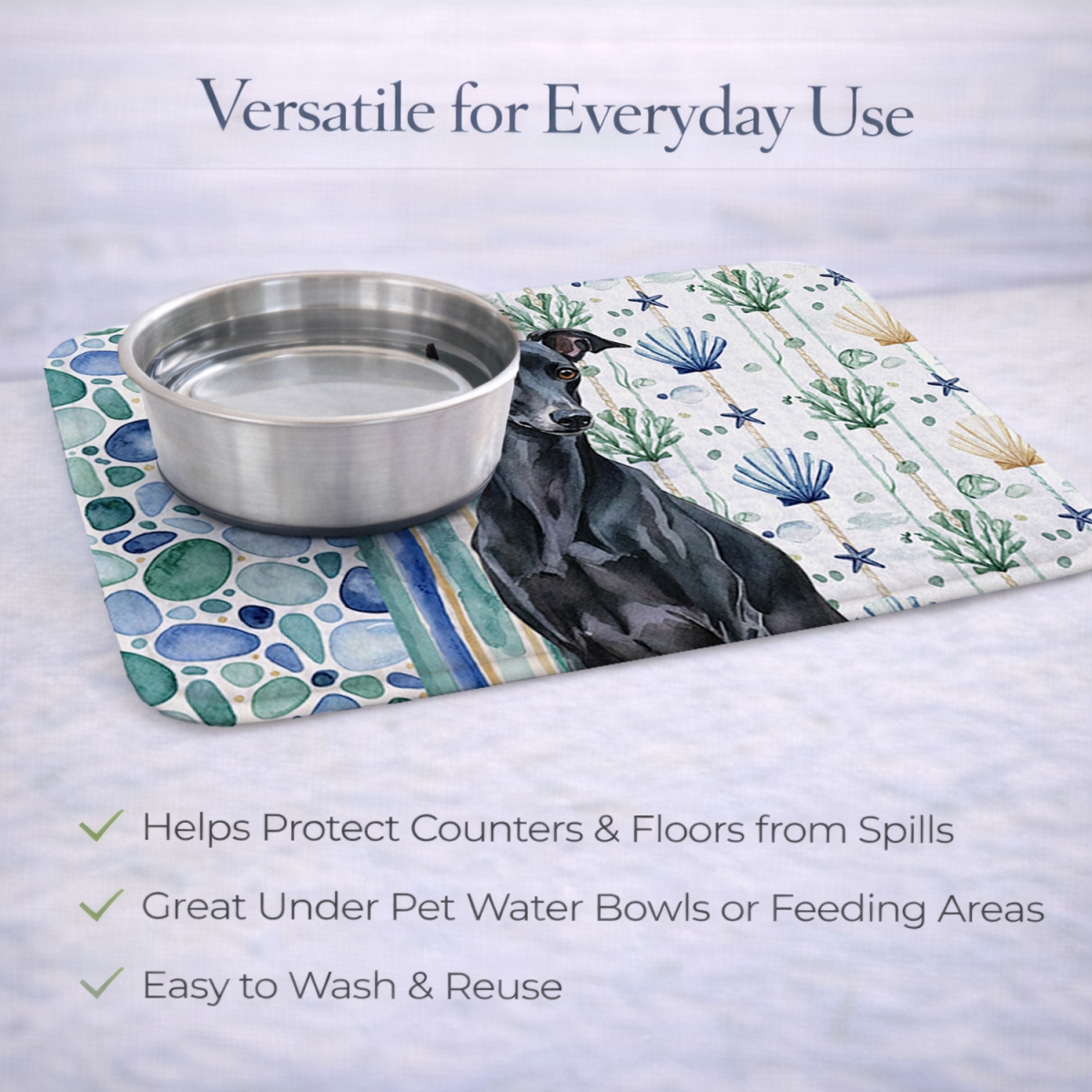 Picture of Carolines Treasures WDK7077DDM 21 x 14 in. Black Italian Greyhound Coastal Sea Glass Dish Drying Mat