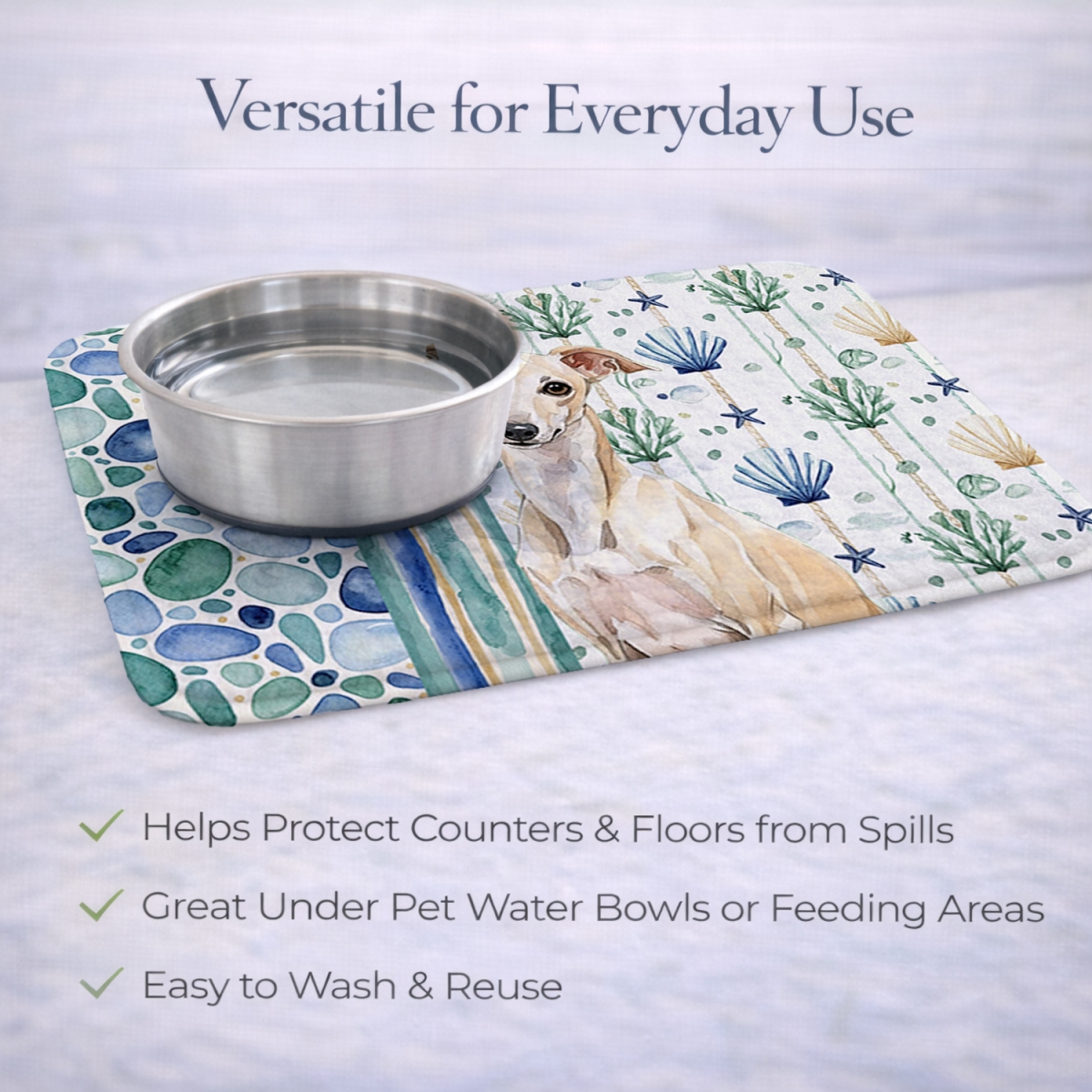 Picture of Carolines Treasures WDK7079DDM 21 x 14 in. Cream Italian Greyhound Coastal Sea Glass Dish Drying Mat
